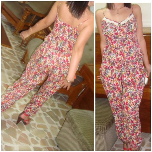 Zara Pants - Zara Floral Strappy Tapered Leg Jumpsuit Medium